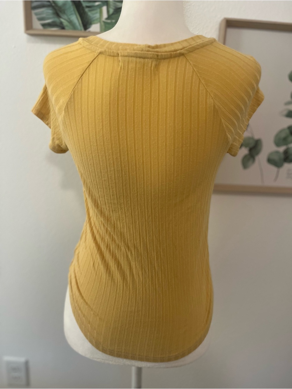 Fitted Short-Sleeve Ribbed Button-Front Top - Yellow - Picture 2 of 5